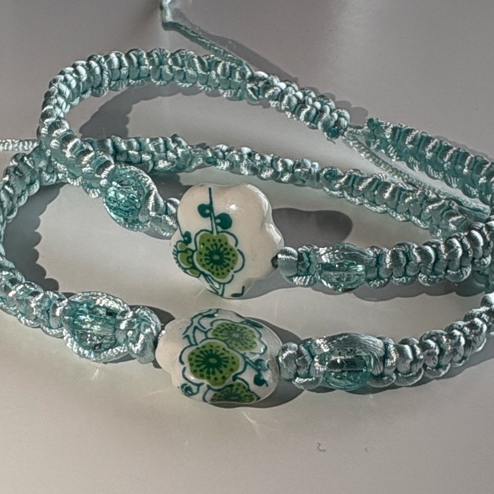 Adjustable Light Blue White Beaded macramé Bracelet set
